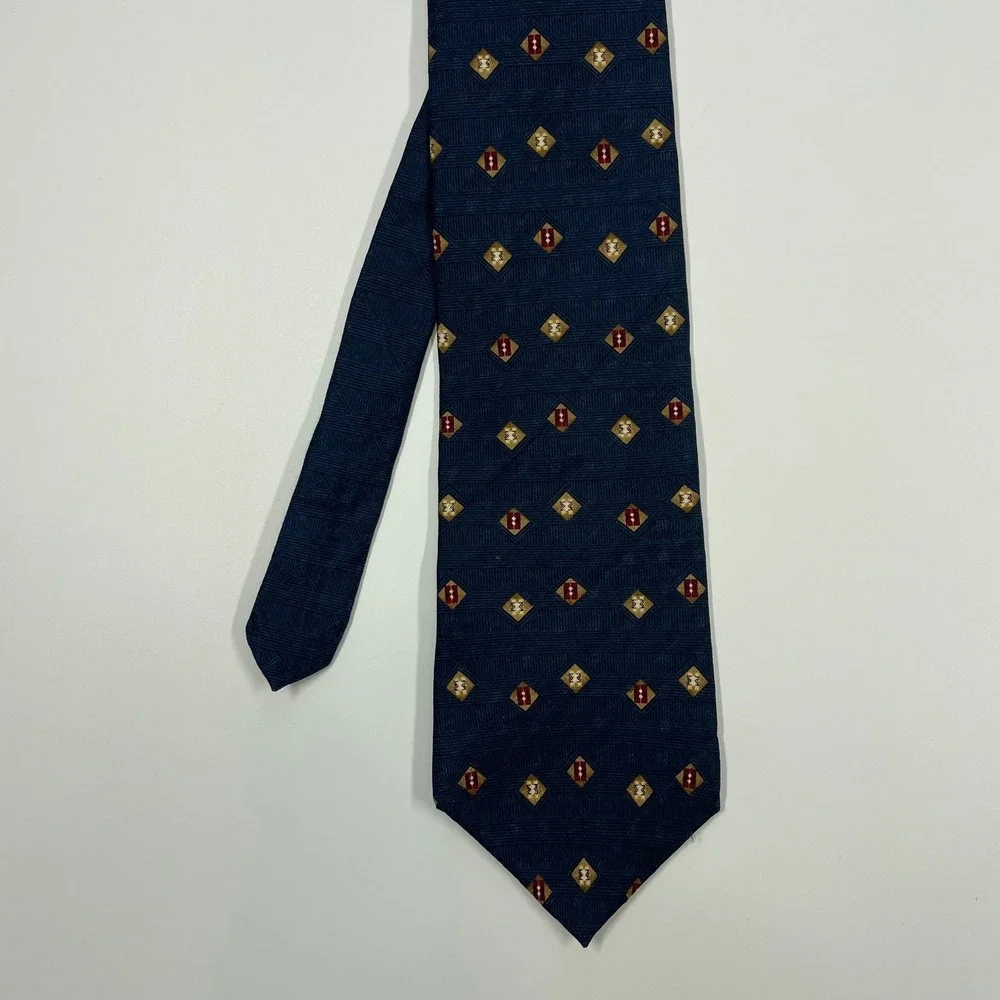 Nautica Navy Blue Geometric Diamond Silk Necktie Mens OS